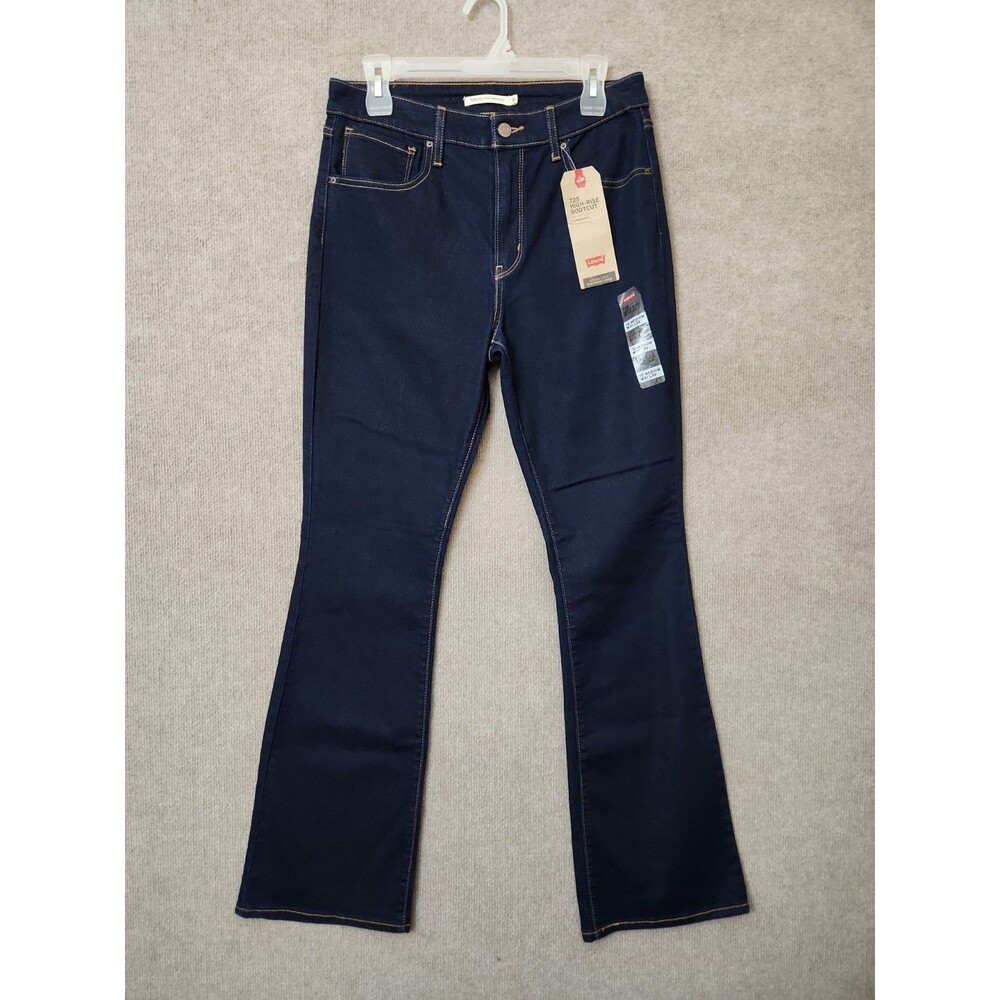 Levis 725 High Rise Bootcut Jeans Womens 31 Blue Dark Wash Stretch NEW